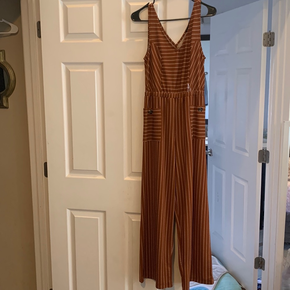 Brown / Orange and strip romper with buttons down back and open back